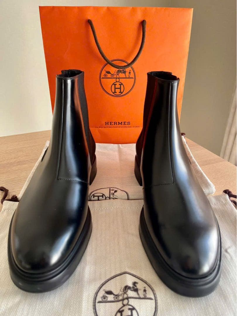 未使用 エルメス フュージョン カーフレザー サイドゴアブーツ43/27.5cm