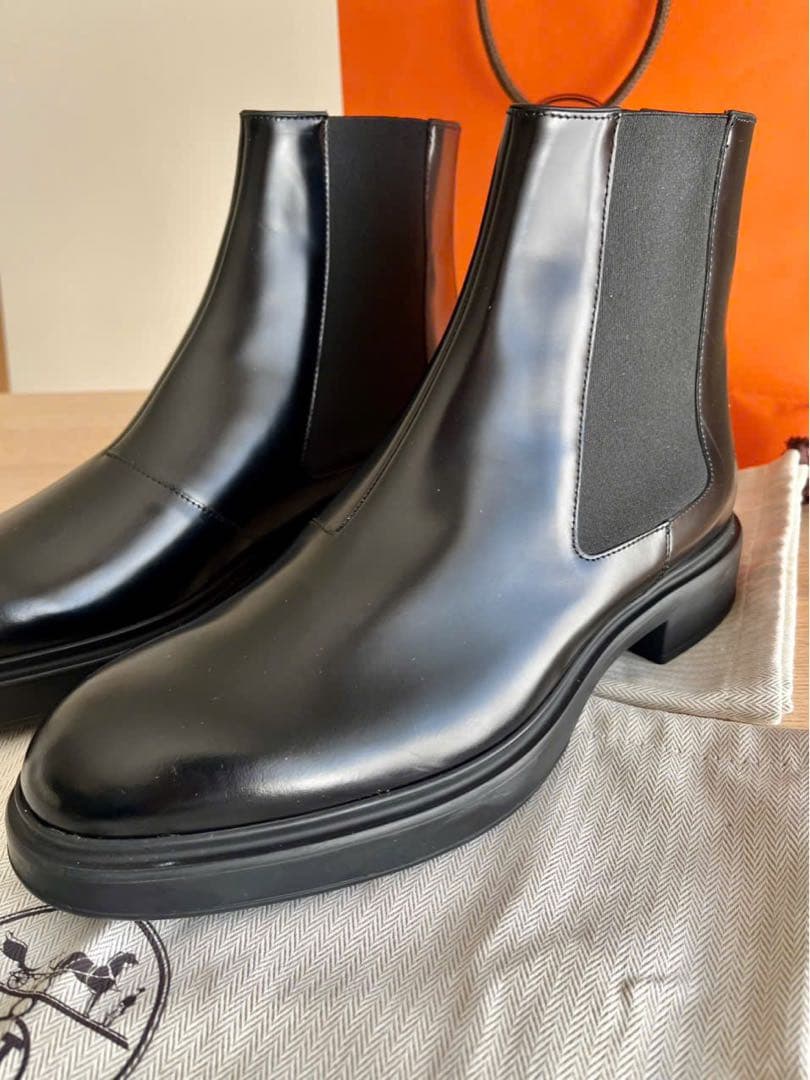 未使用 エルメス フュージョン カーフレザー サイドゴアブーツ43/27.5cm