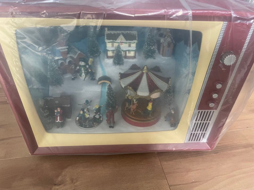 新品 クリスマス レトロ TV ライト & ミュージック付 点灯電動オルゴール