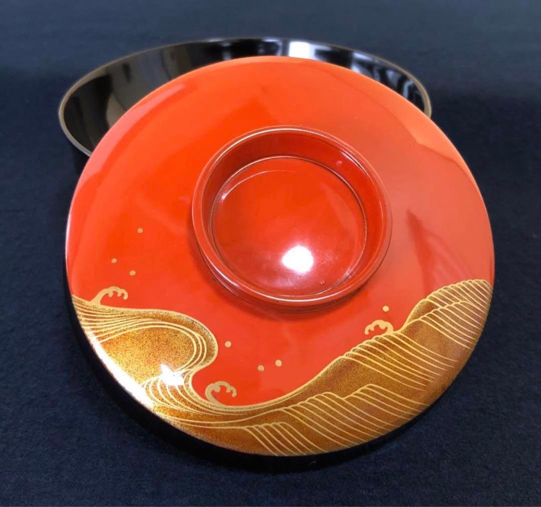 《R》懐石 蒔絵付 洗朱 吸物椀5客 木製漆器 木箱　260107か5