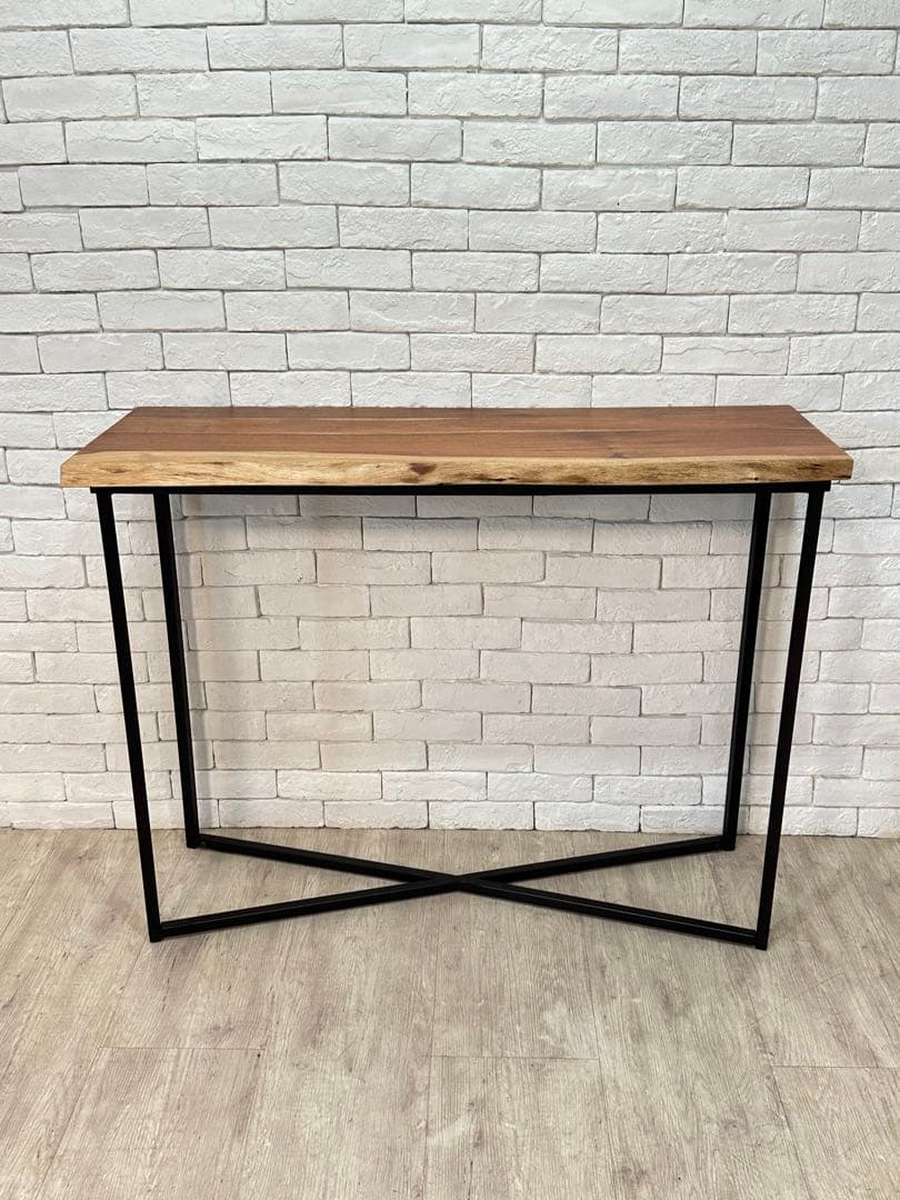 【東京都23区配送無料】一枚板　コンソール　テーブル　飾り棚　アイアン　机　玄関