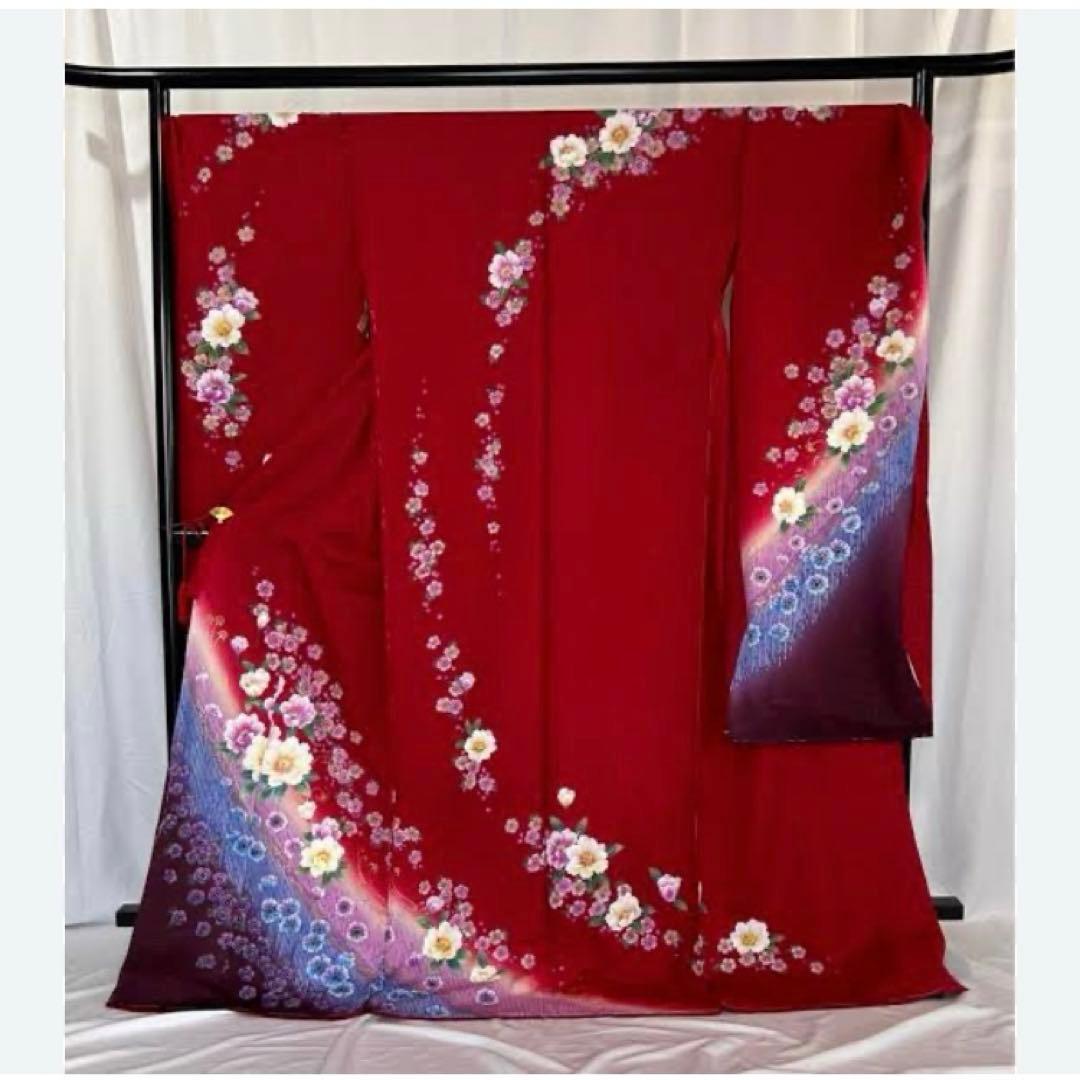 美品⭐︎京都きもの友禅⭐︎赤花柄振袖 正絹 一式セット⭐︎