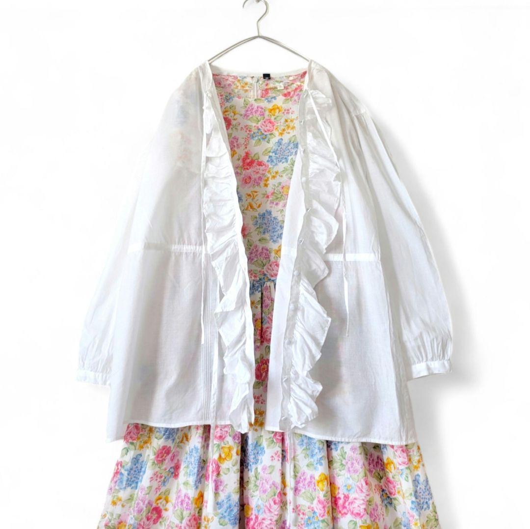 ピンクハウス／フリル♪ 羽織りにもなるゆったりフリルブラウス ホワイト 白