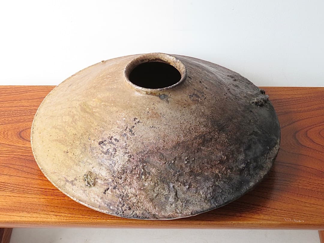 【値下】青娥窯　松元洋一作②　『自然釉算盤花入』　穴窯焼成