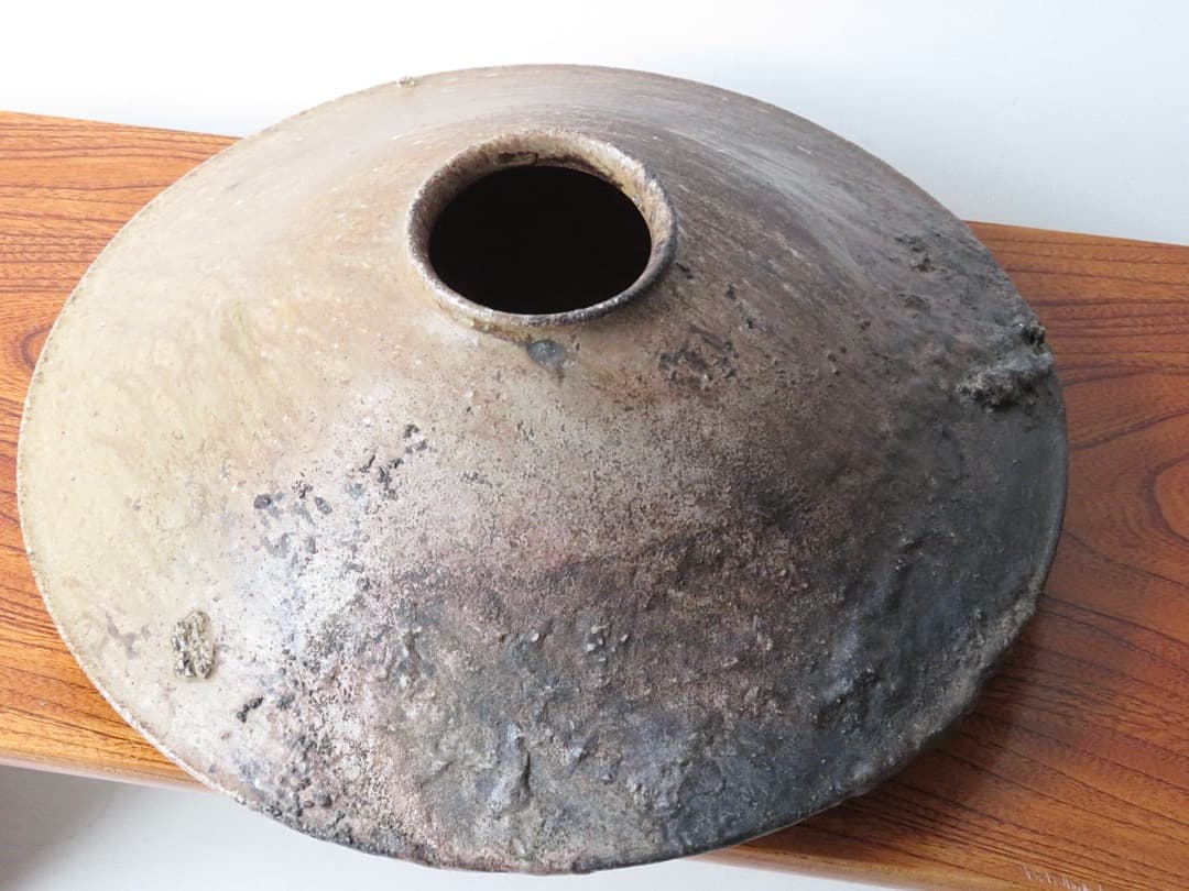 【値下】青娥窯　松元洋一作②　『自然釉算盤花入』　穴窯焼成