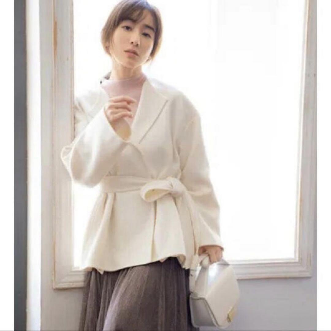 美品⁑セルフォード　ノーカラーショートコート　　アイボリー　36 Aライン　春