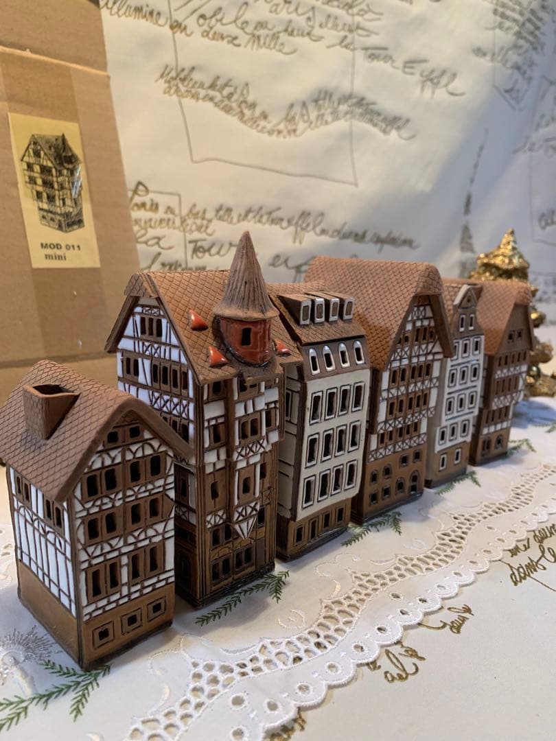 ドイツ製　置物　未使用品有名な街並みを再現した陶器のキャンドルハウス6個セット！