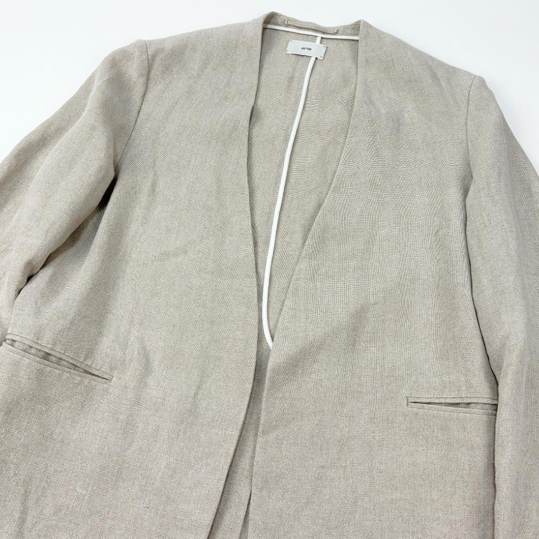 美品 ATON 23SS LINEN OXFORD ノーカラージャケット 02