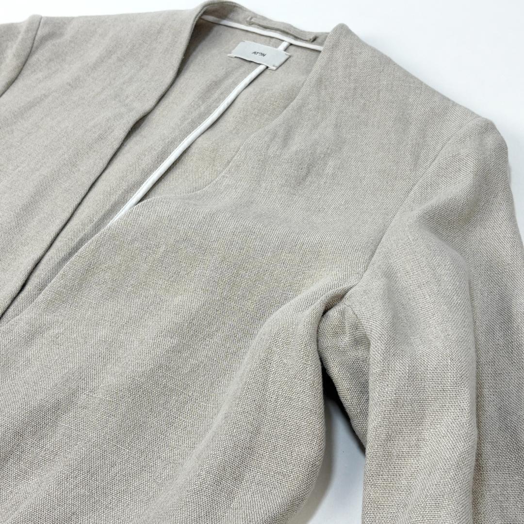 美品 ATON 23SS LINEN OXFORD ノーカラージャケット 02