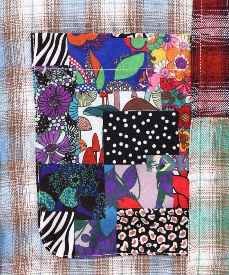 ScoLar 153687：チェックと総柄のアシメパッチワークシャツ