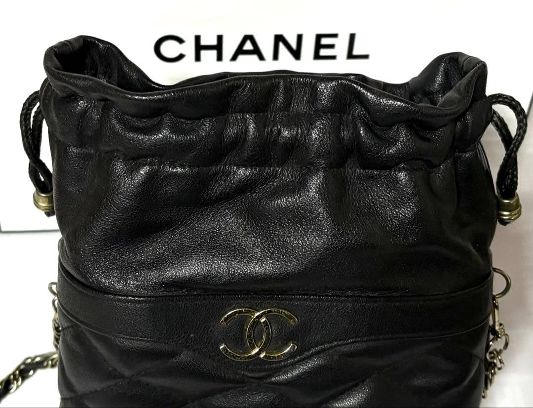 CHANELシャネル☆チェーンショルダー巾着バッグ&ブランドショッパー・カード