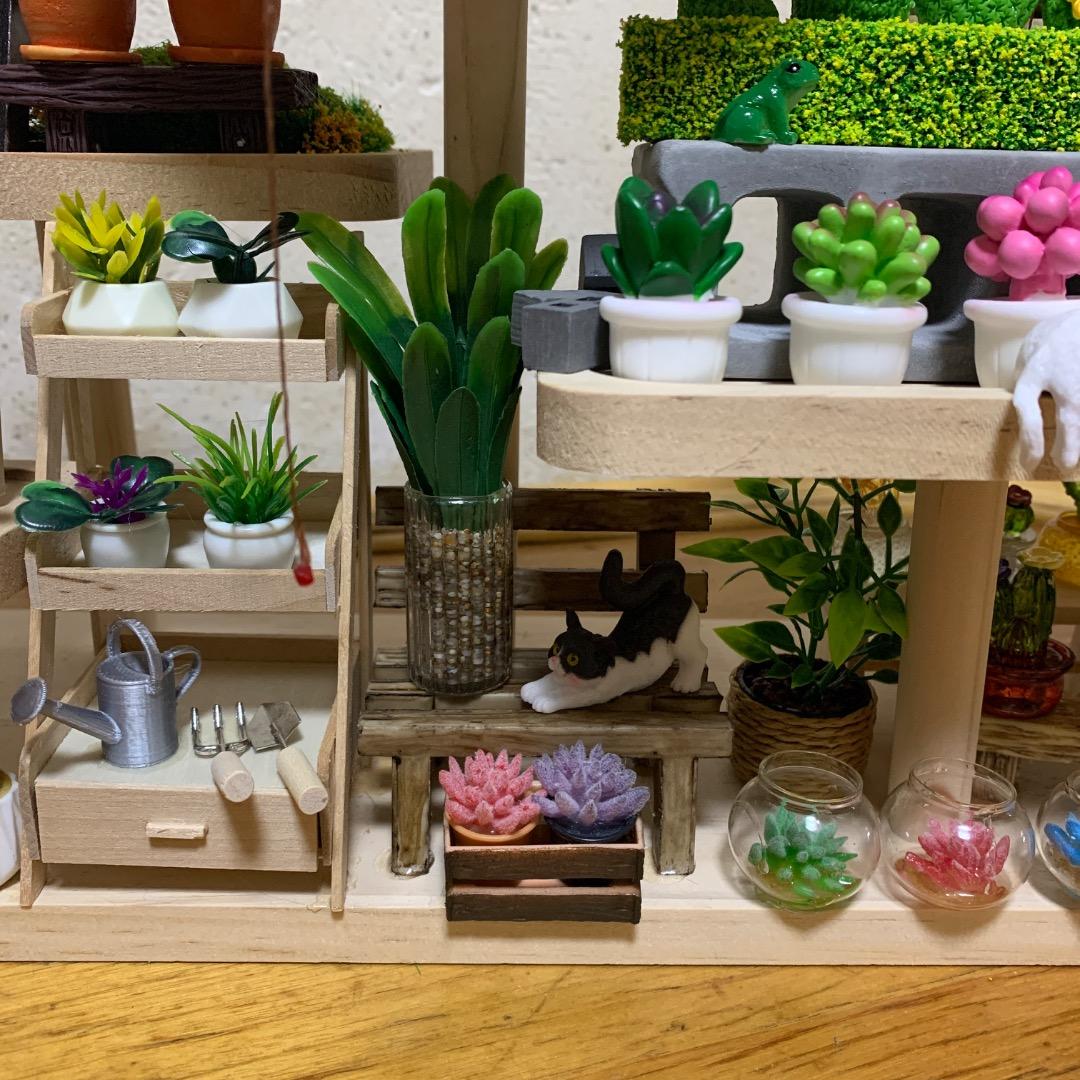 ミニチュア猫島アイランドフェイクガーデン、ハンドメイド、1点物、多肉植物サボテン