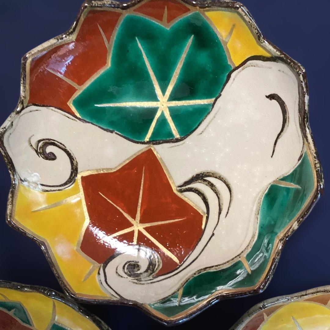 京焼乾山写立田川向付5客　　新品未使用