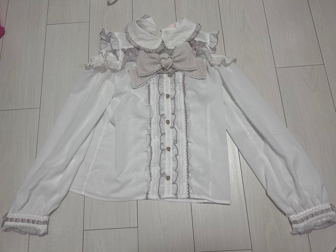 BIGリボンオープンショルダーブラウス ピンク