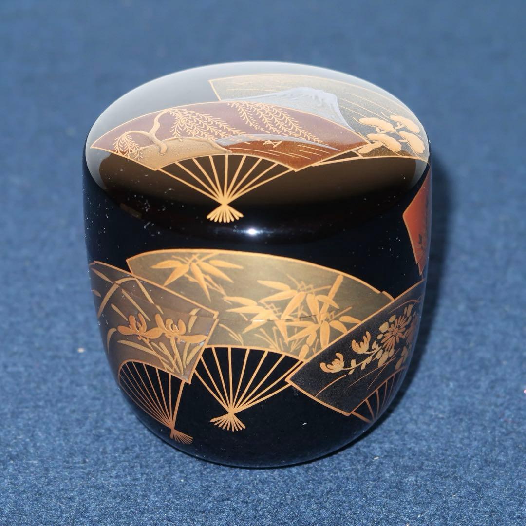【茶道具】景雲作　扇面蒔絵中棗