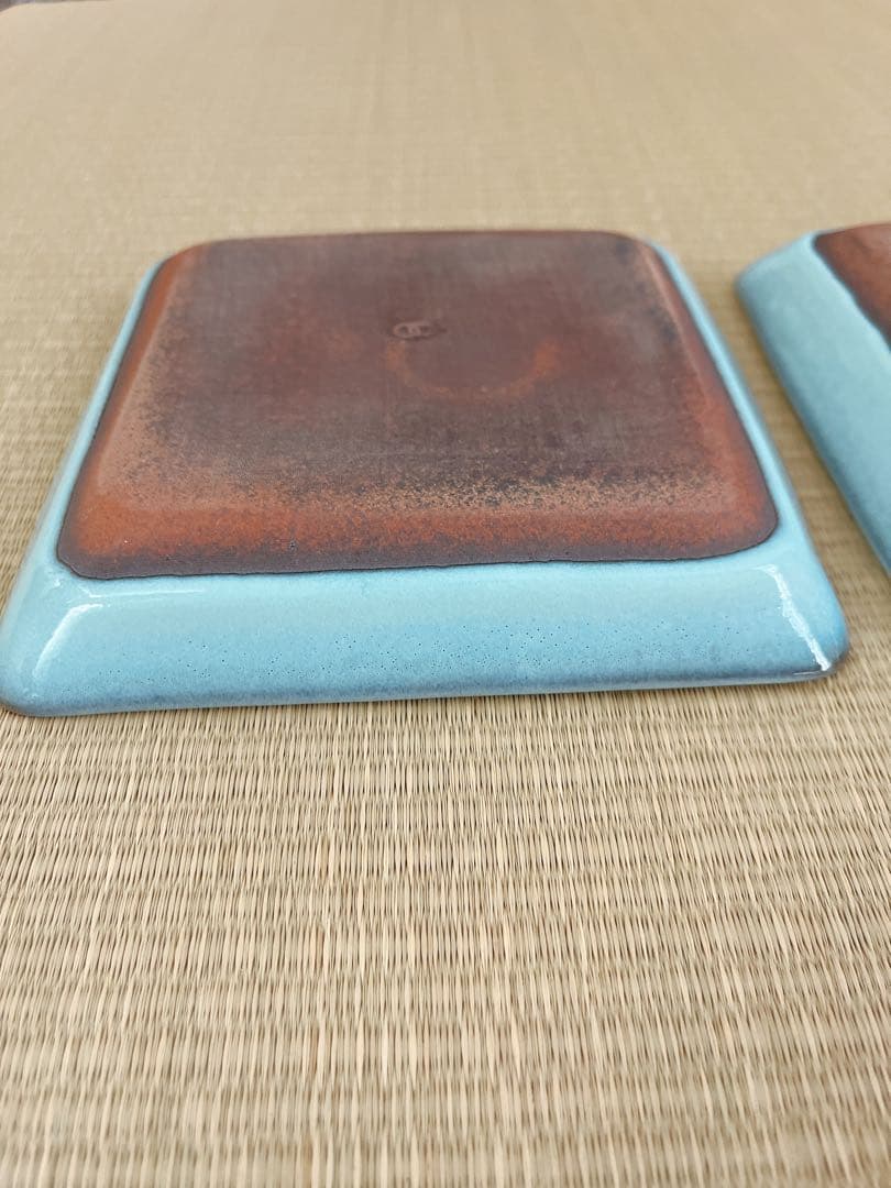 【未使用】小石原焼　人間国宝　福島善三　釣窯　角皿　「福」「寿」2枚セット