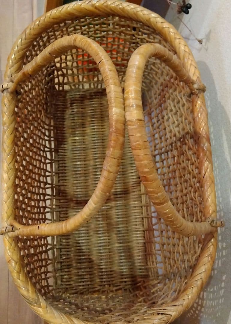 こだし編み　ハンドル付きかごバッグ　ナチュラル