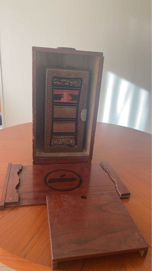 蒔絵 五段重箱 収納箱付 変わり形 菱形・三角皿 組重 漆器 古美術 木製