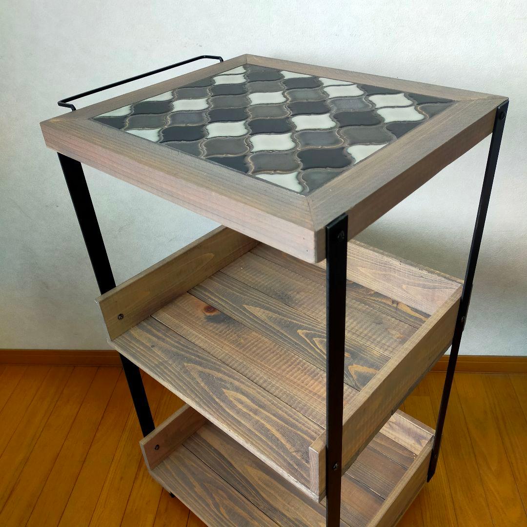 【新作】ランタンタイルのキッチンワゴン【handmade】ブラック×グレー