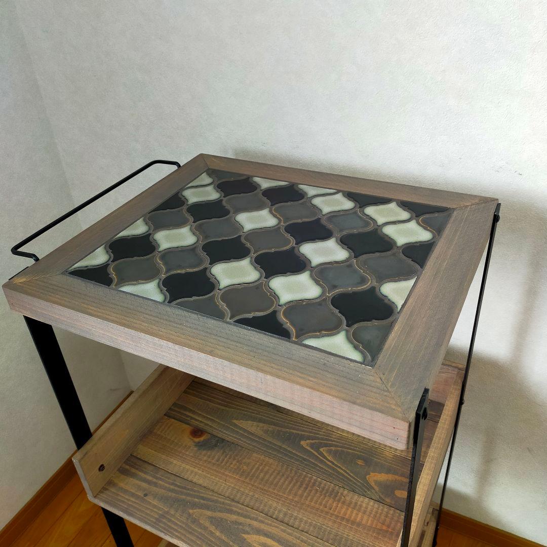 【新作】ランタンタイルのキッチンワゴン【handmade】ブラック×グレー