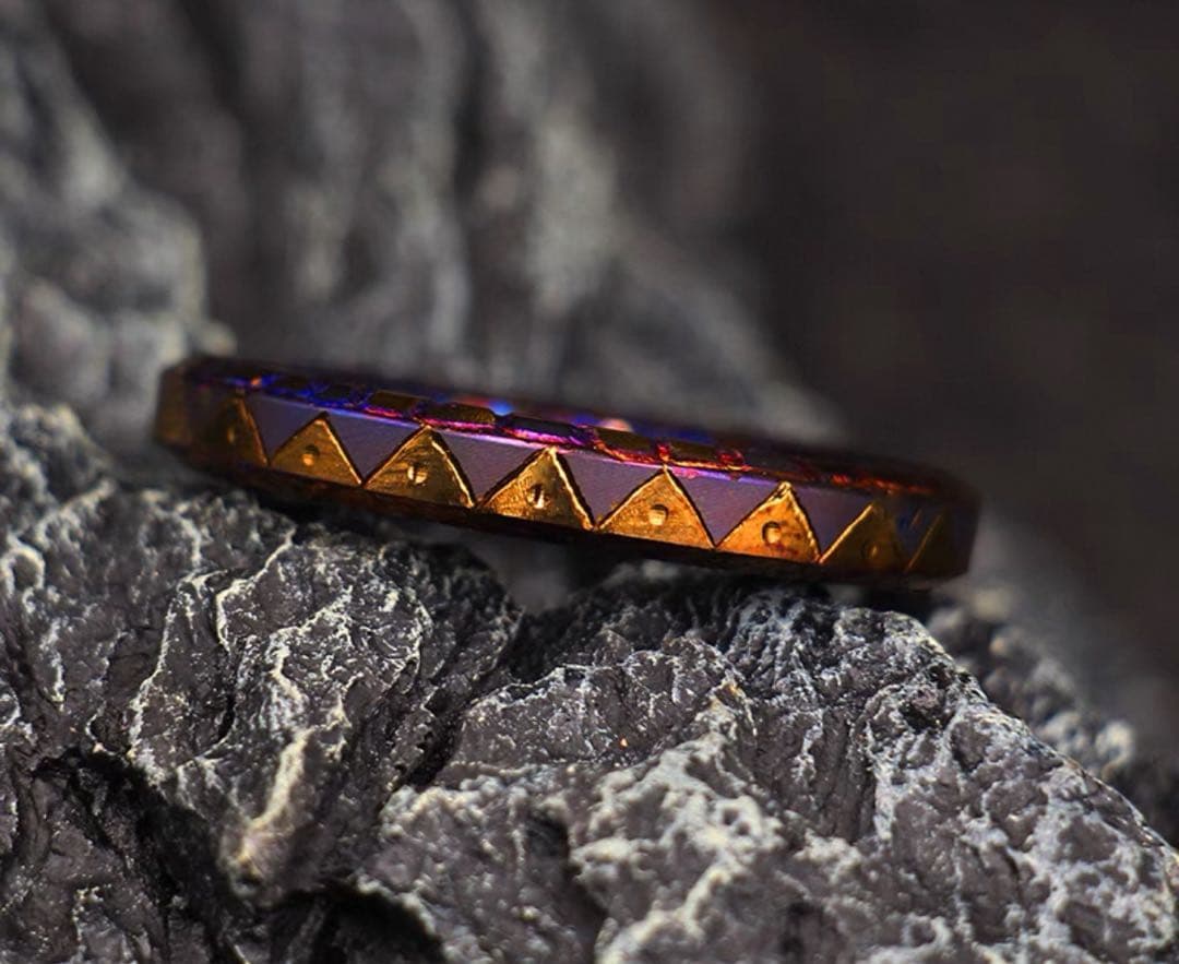 キーホルダー リング　キーリング　チタン合金　手作り　掘り