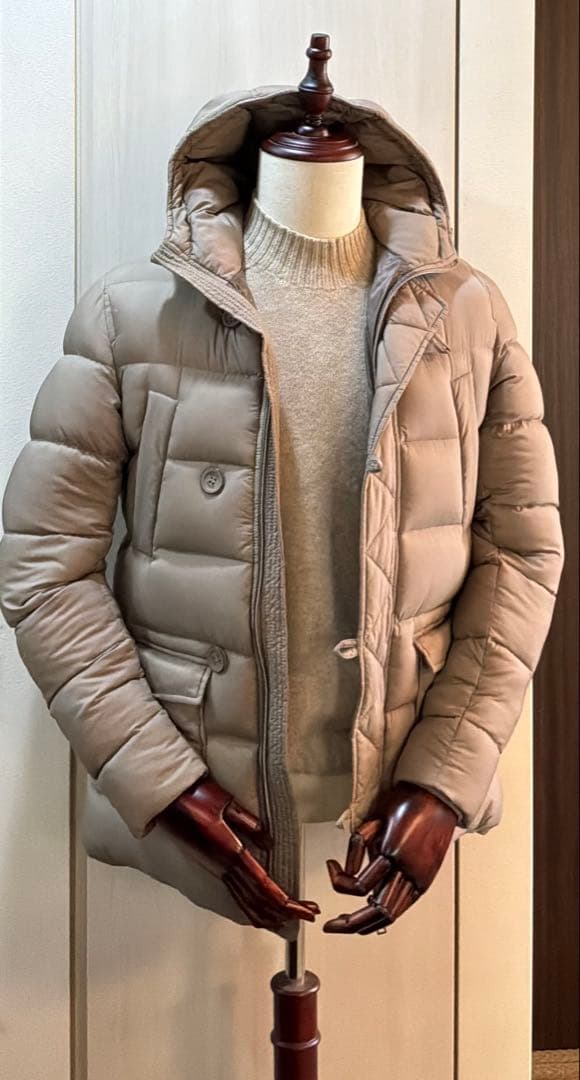 【美品】HERNO N-3Bダウンコート ミドル丈　ブラウンベージュ 44