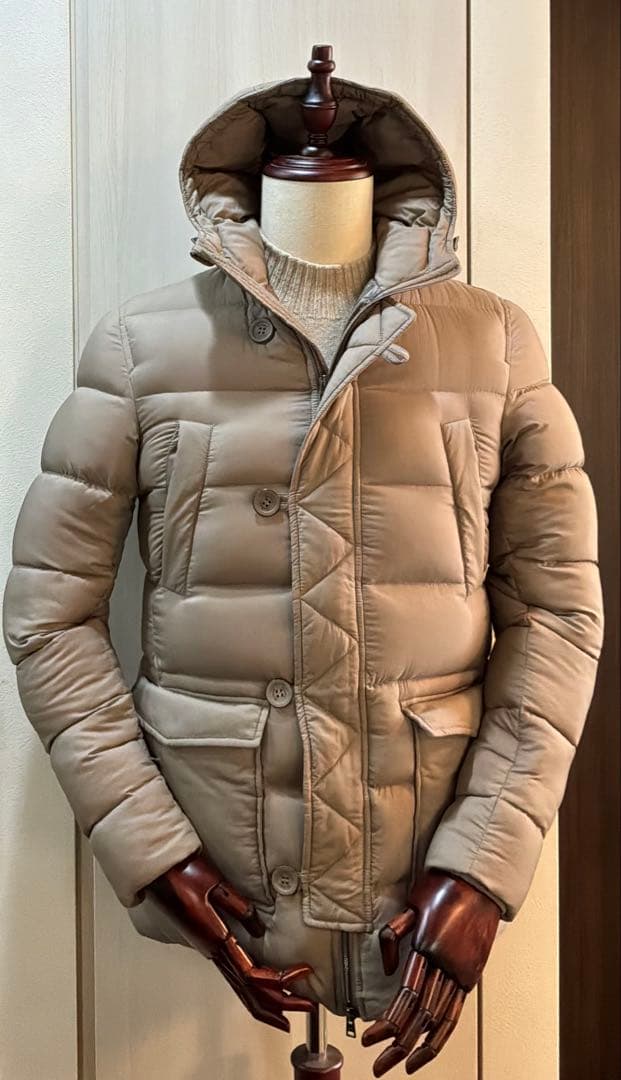 【美品】HERNO N-3Bダウンコート ミドル丈　ブラウンベージュ 44