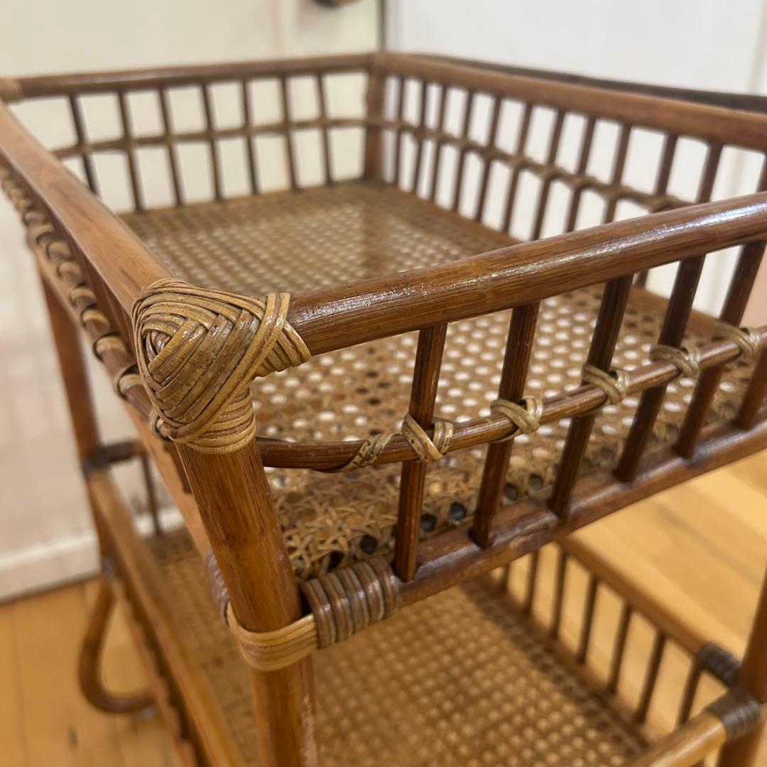 ☆アンティーク☆ ラタン　脱衣かご　ワゴン　マルチ　ラック　バスケット　古道具