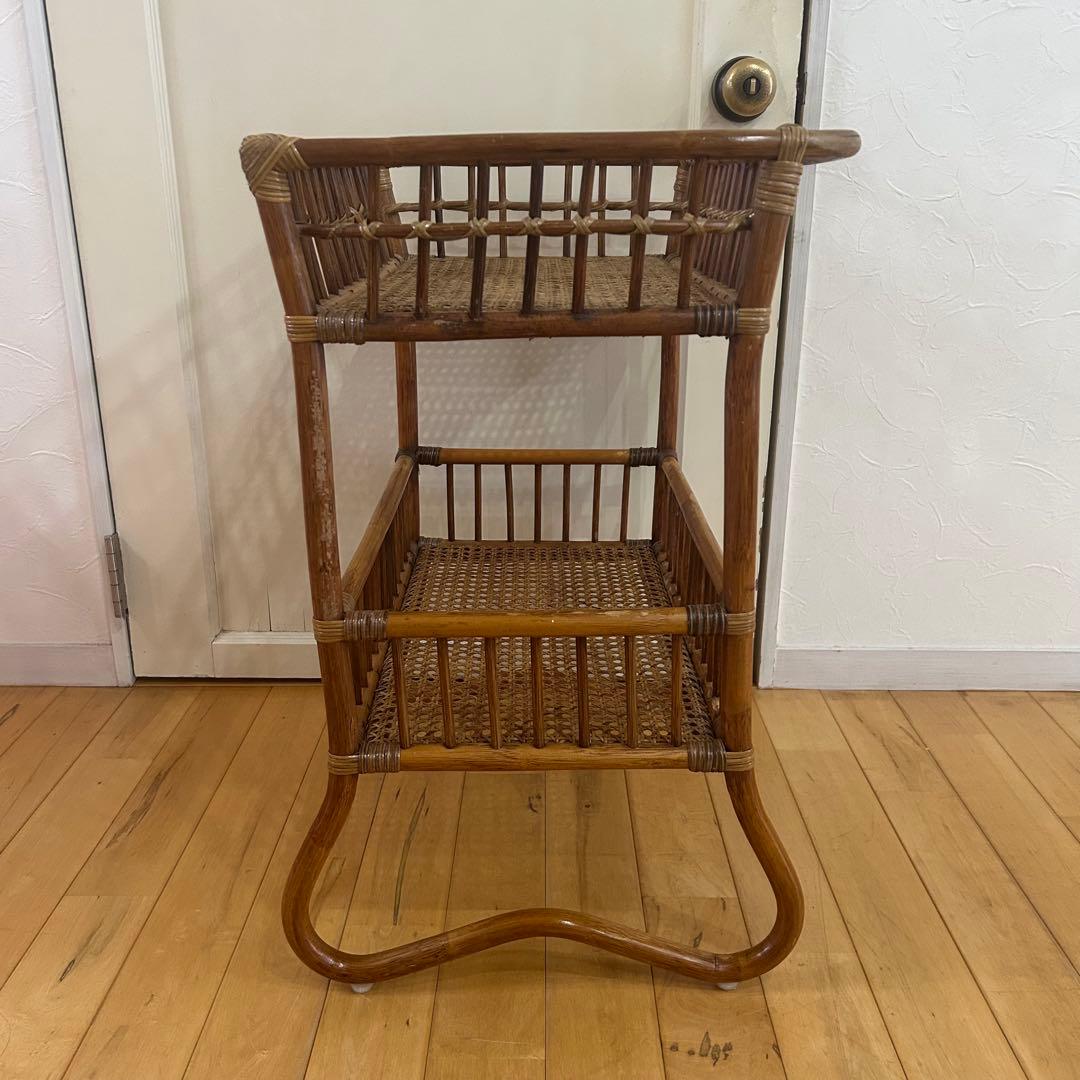 ☆アンティーク☆ ラタン　脱衣かご　ワゴン　マルチ　ラック　バスケット　古道具
