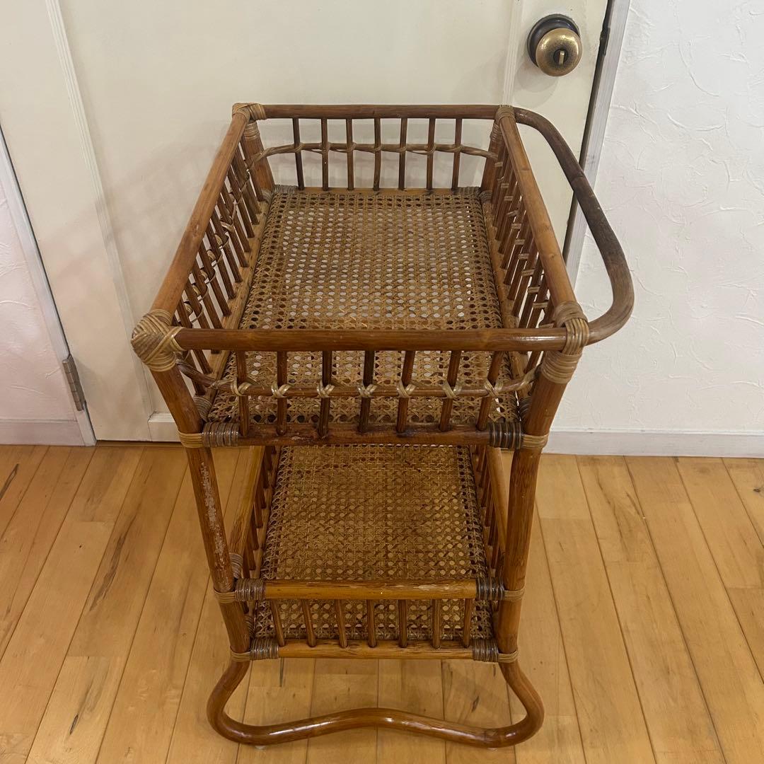 ☆アンティーク☆ ラタン　脱衣かご　ワゴン　マルチ　ラック　バスケット　古道具