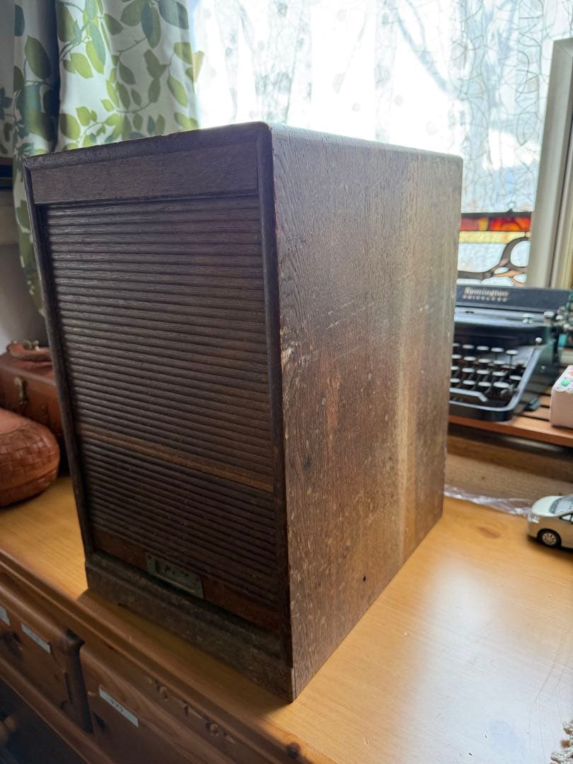 アンティーク木製スライド式蛇腹 ジャバラ扉4段引き出し収納 店舗什器