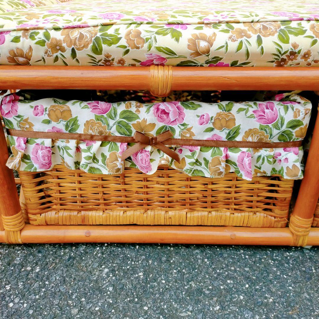 ヴィンテージ ラタン カウチソファ 2人掛け 引き出し収納付き