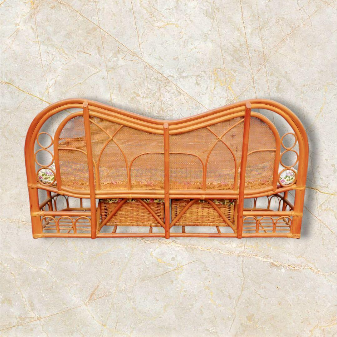 ヴィンテージ ラタン カウチソファ 2人掛け 引き出し収納付き