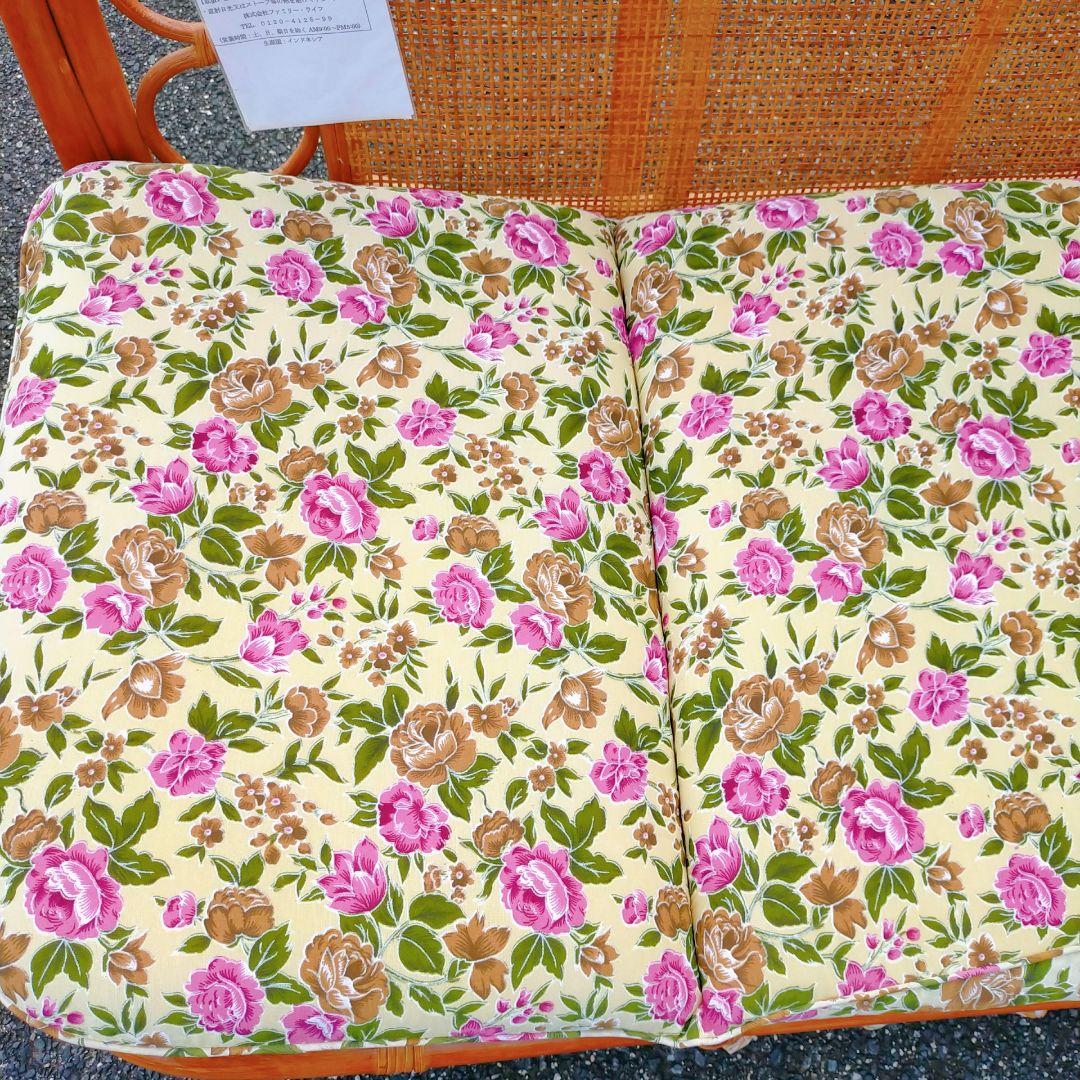 ヴィンテージ ラタン カウチソファ 2人掛け 引き出し収納付き