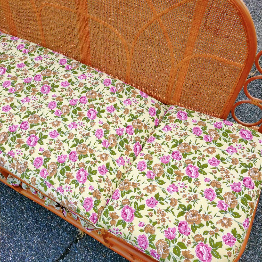 ヴィンテージ ラタン カウチソファ 2人掛け 引き出し収納付き