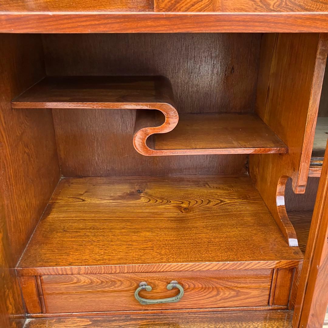 昭和レトロ 無垢材 茶棚 茶箪笥 ガラス戸 サイドボード 古家具 古民家 古道具