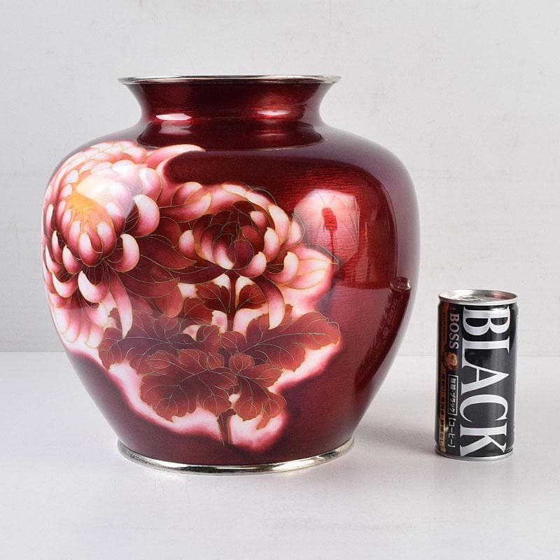 七宝焼　太田七宝造　透釉　旭光釉　菊文　花瓶　共箱　M　R8971H