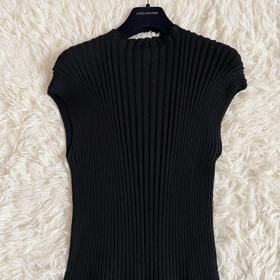 極美品　ルイヴィトン　ニットワンピース　モノグラム　ウール　プリーツ　切替　黒