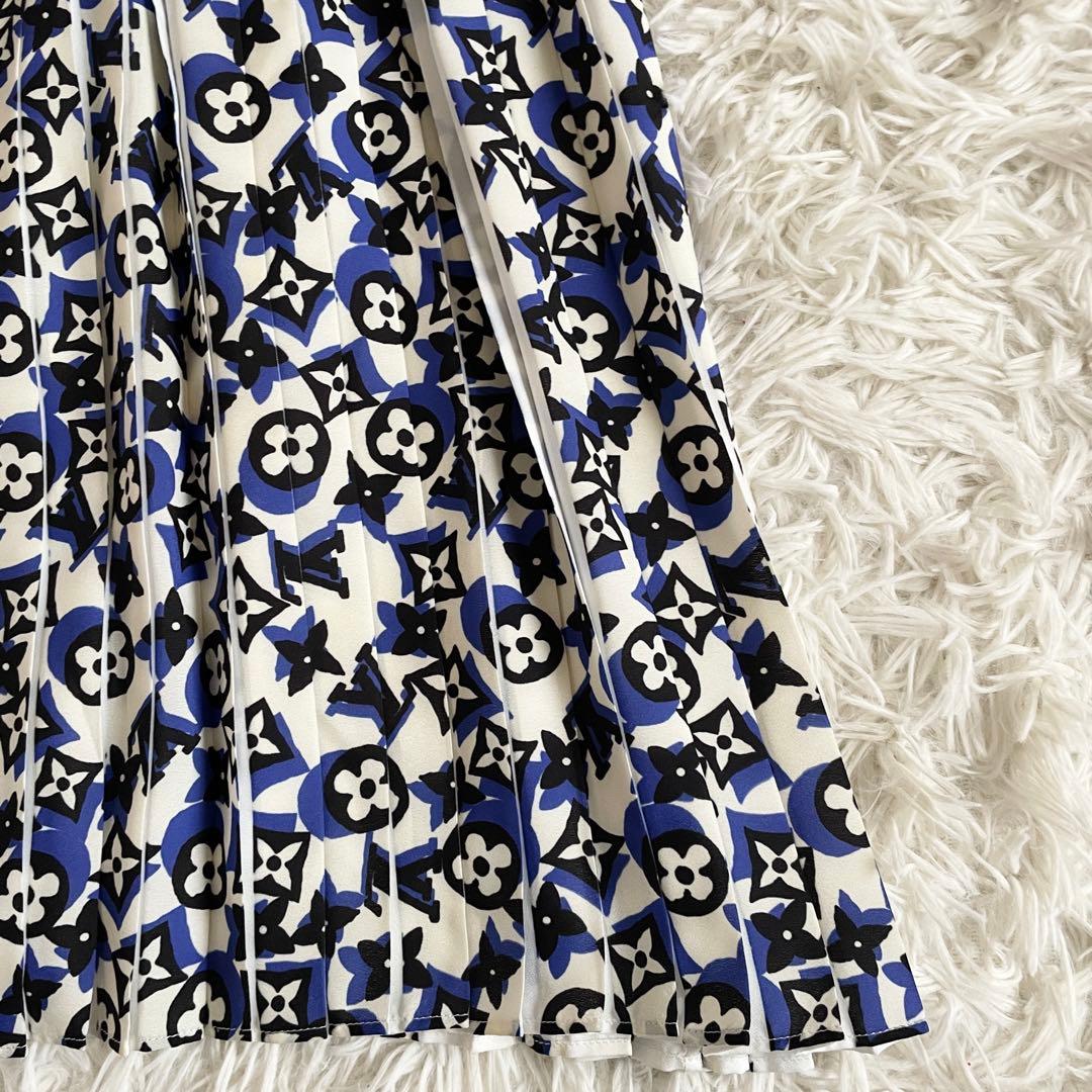 極美品　ルイヴィトン　ニットワンピース　モノグラム　ウール　プリーツ　切替　黒