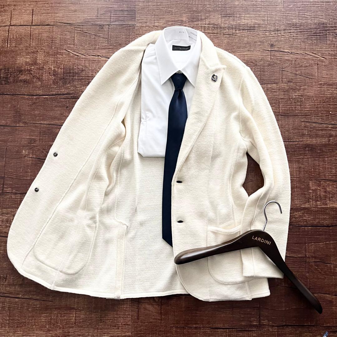 <美品> LARDINI ホワイト ウール ニットジャケット　サイズS