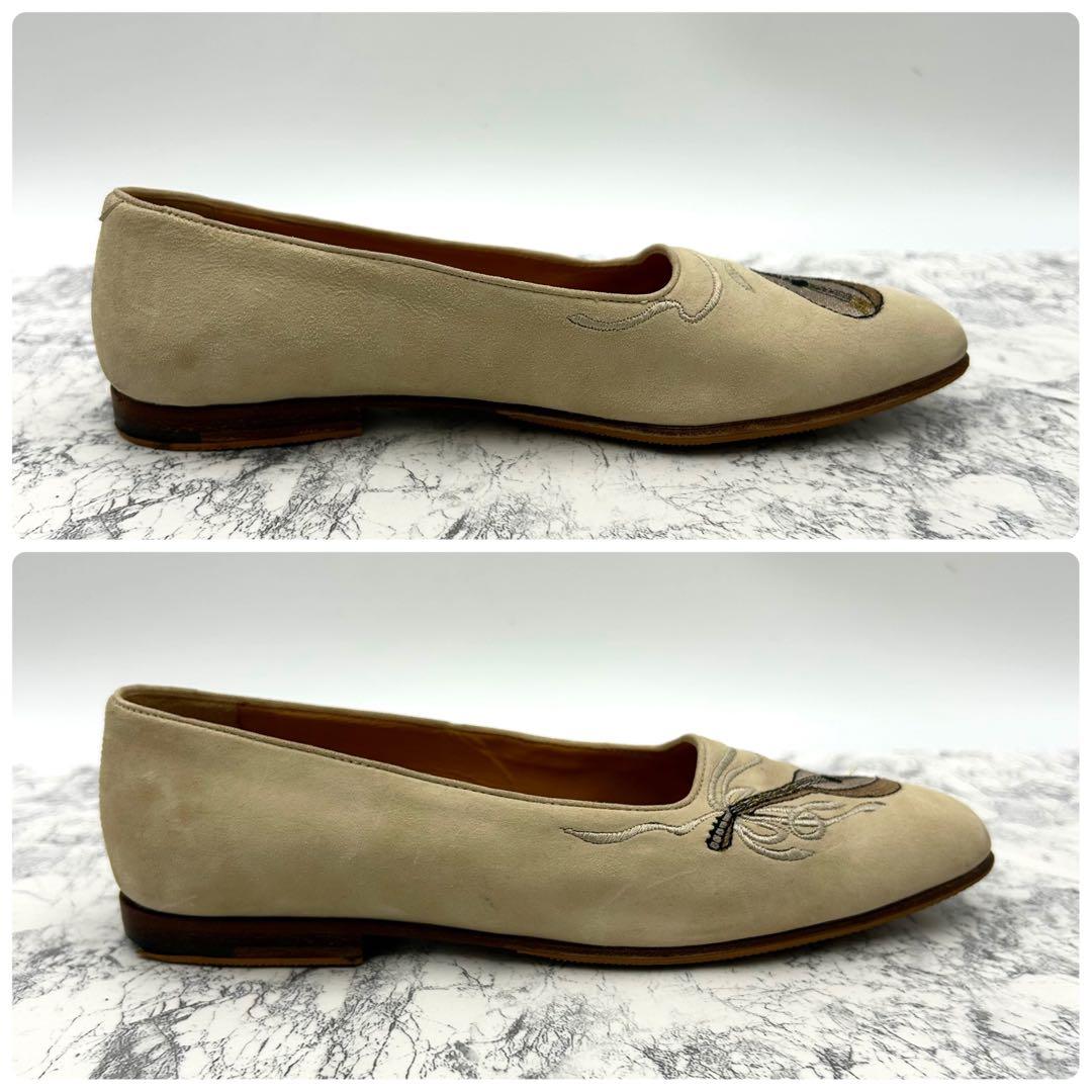 エルメス　パンプス　モカシン　マンドリン　刺繍　スウェード　24cm