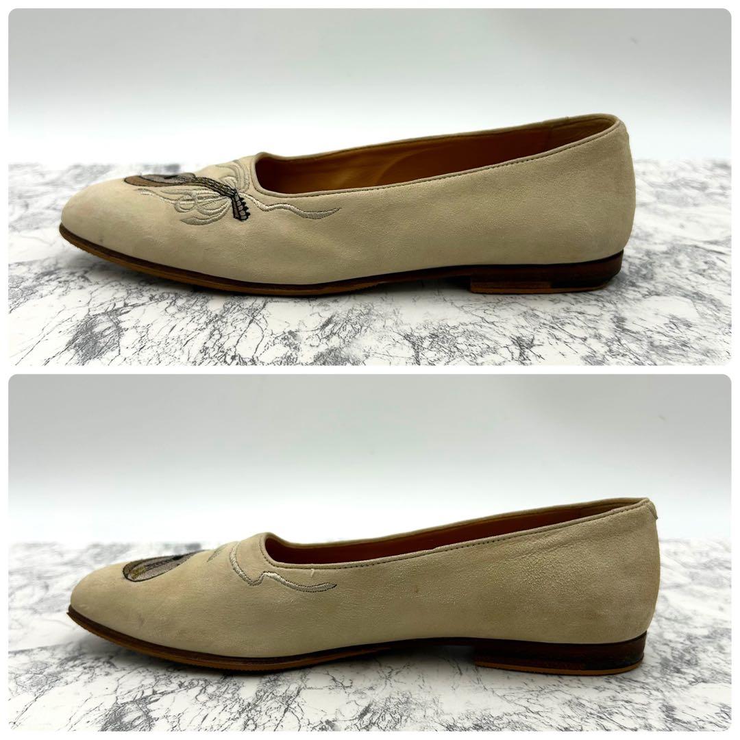 エルメス　パンプス　モカシン　マンドリン　刺繍　スウェード　24cm