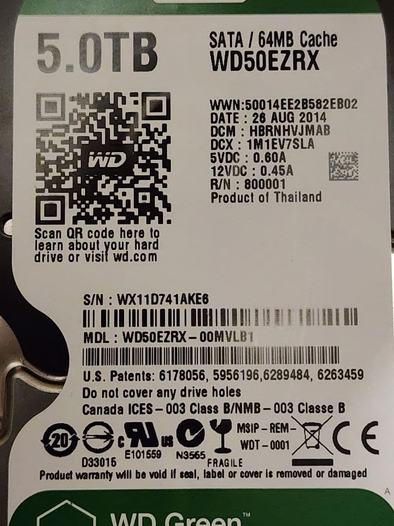 内蔵型ハードディスクドライブ 5TB HDD - Western Digital WD50EZRX