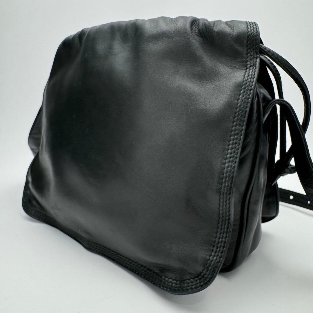 ロエベ アナグラム フラメンコ ナッパ レザー 巾着 ショルダーバッグ 黒緑