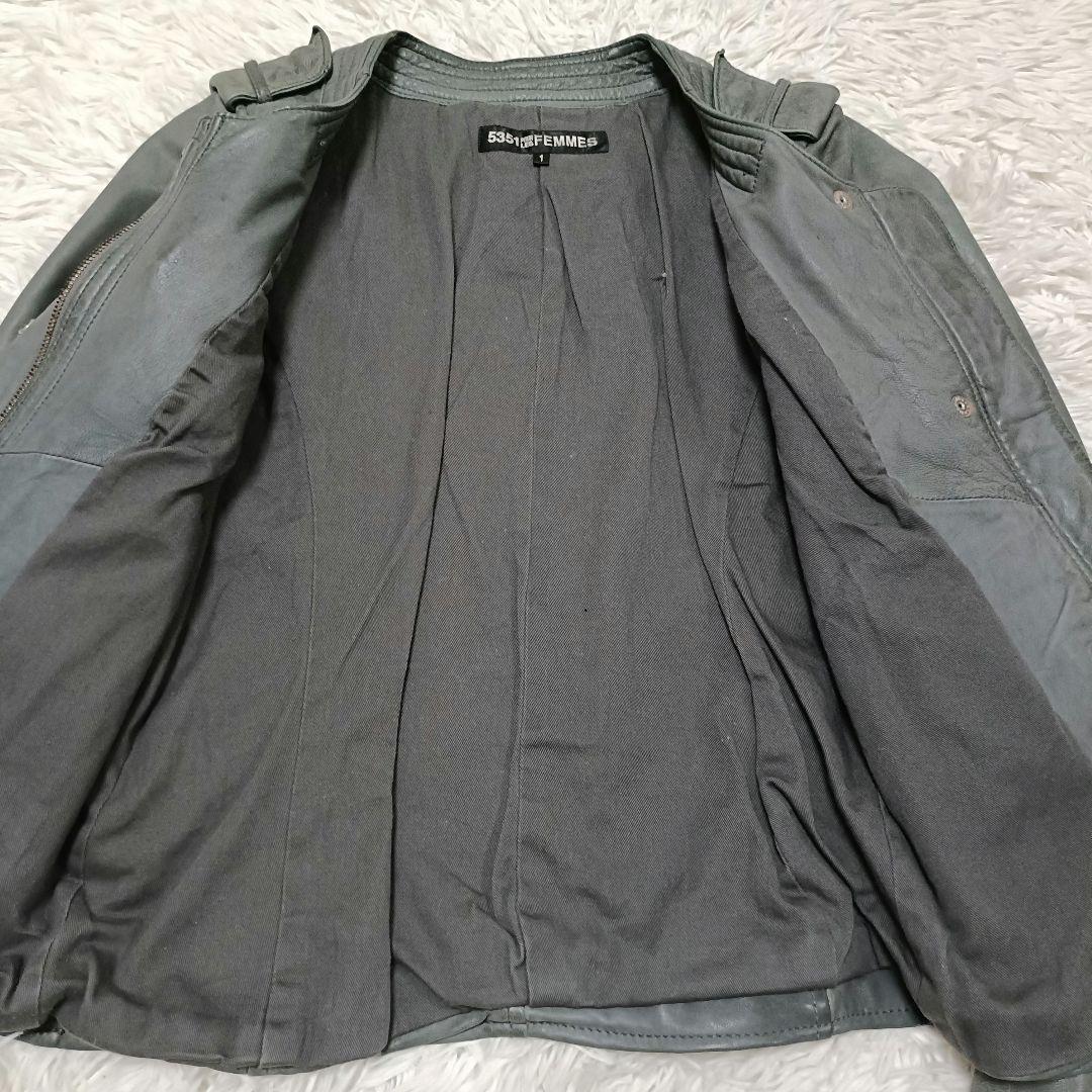 5351 POUR LES HOMMES ラムレザー ライダース グレー　1