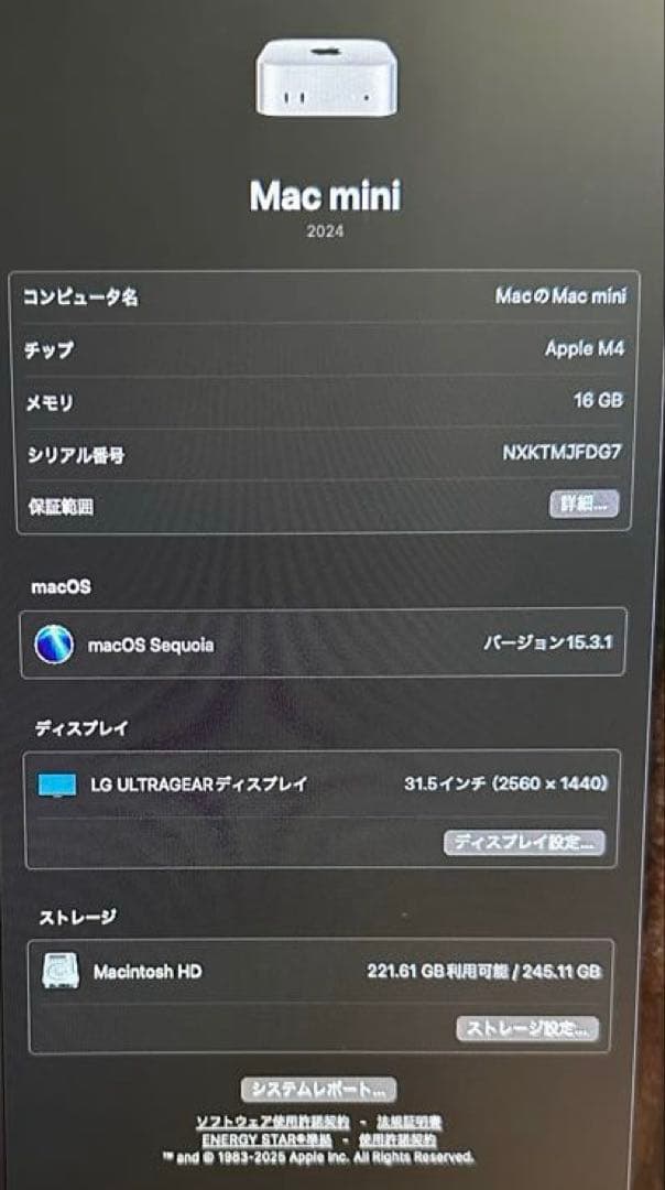 Mac mini M4 16GBメモリ 256GBSSD + AppleCare