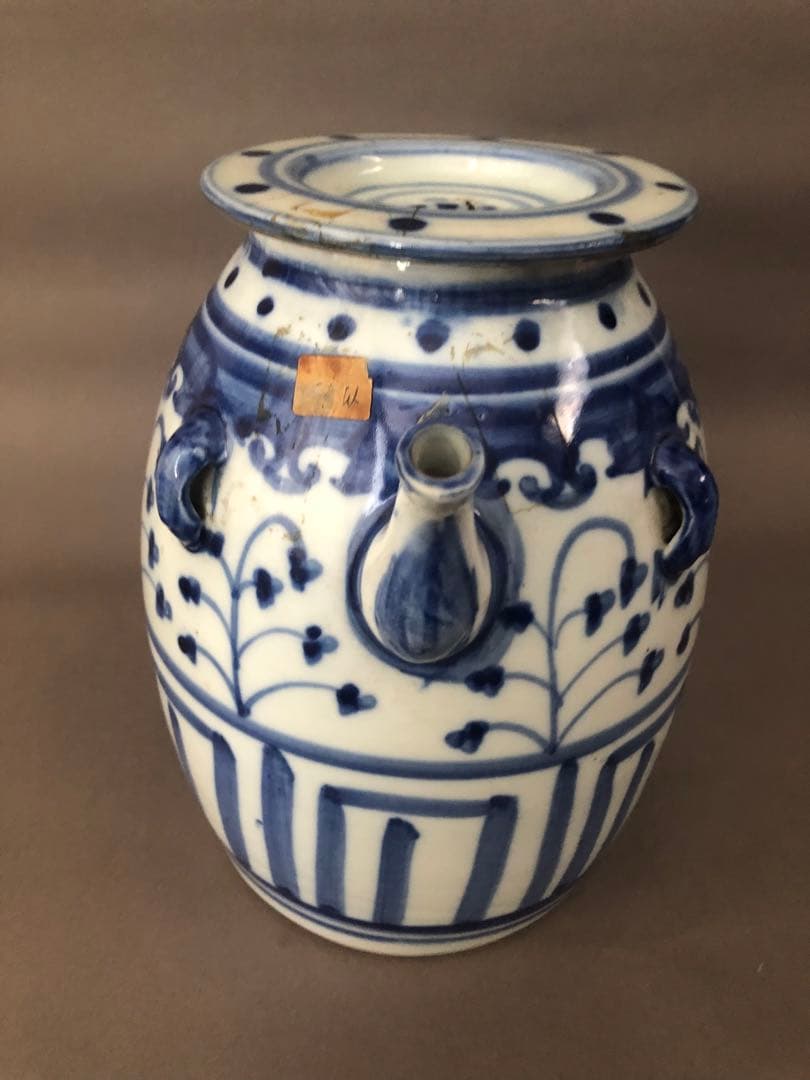 中国骨董　古美術　青花四耳水差し、花瓶