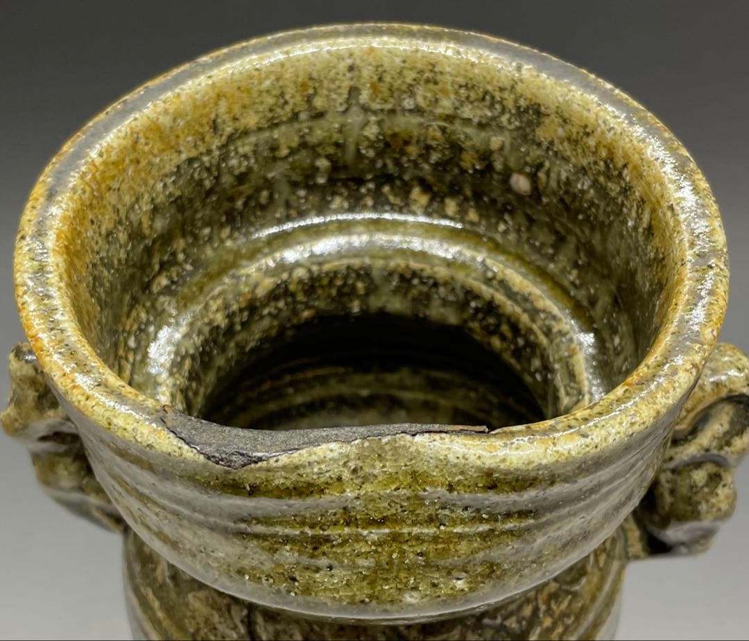 古伊賀　伊賀焼　耳付花入　合箱　e5016