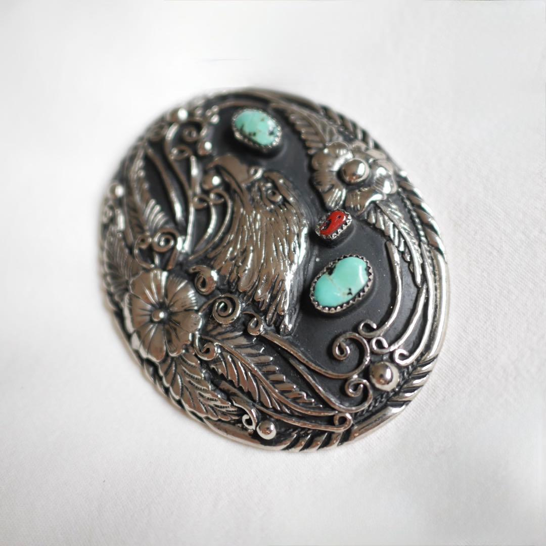 ヴィンテージ ナバホ族 イーグルモチーフ ターコイズ バックル