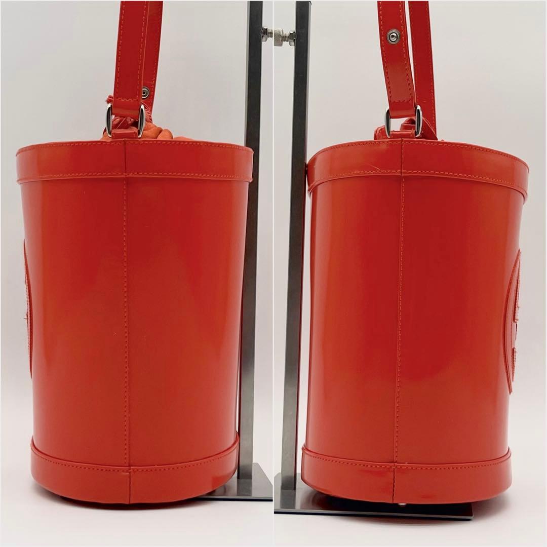 GUCCI ショルダー バッグ デカロゴ 巾着 バケツ 2way オレンジ